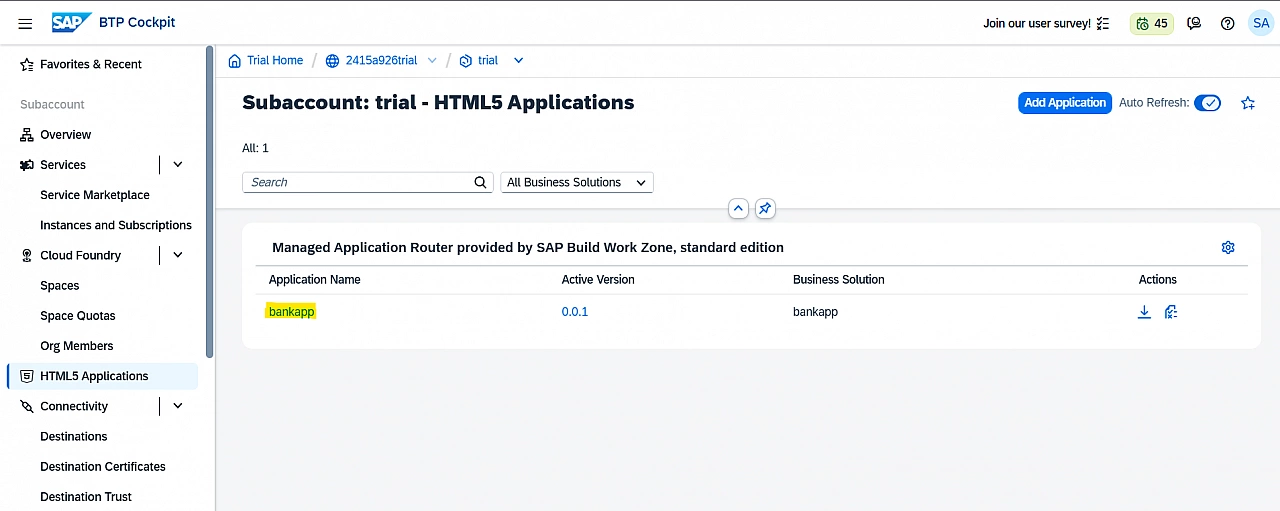 Deployed app reflecting in HTML5 Apps