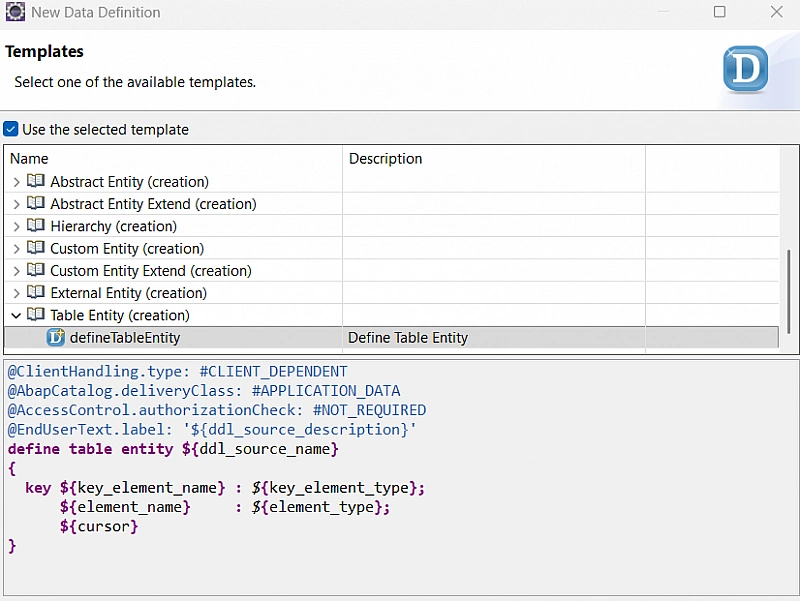 CDS Template Selection