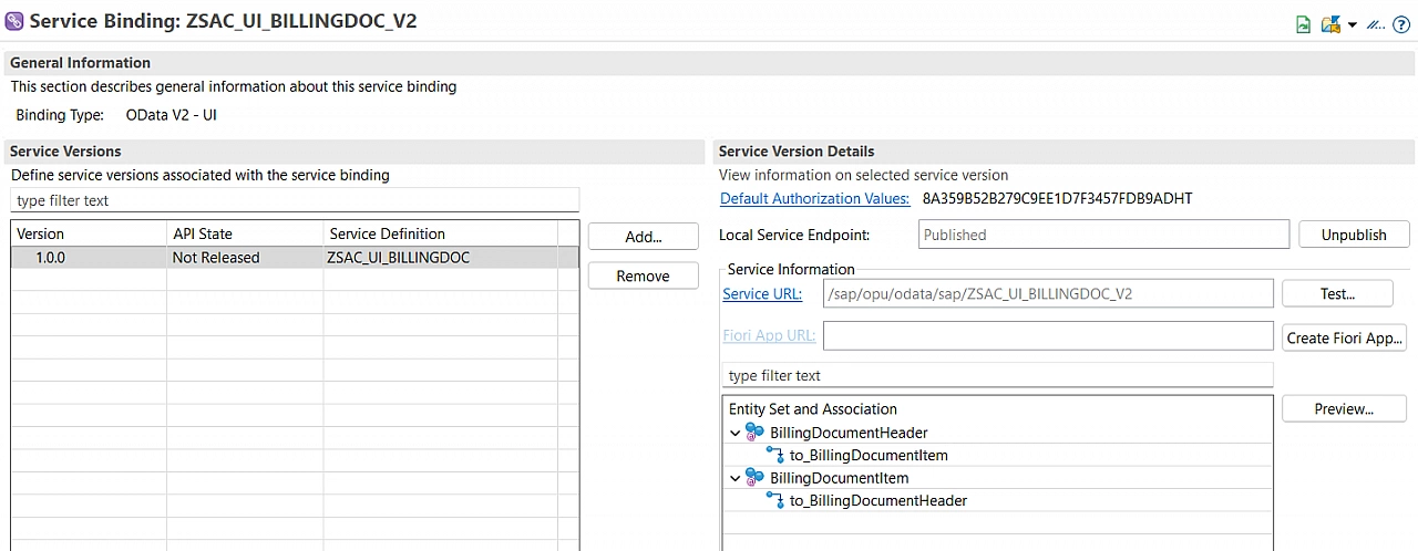 Service Binding - OData V2